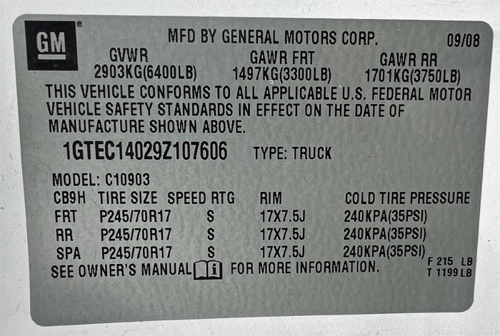 2009 GMC Sierra C1500 -  Federal Label