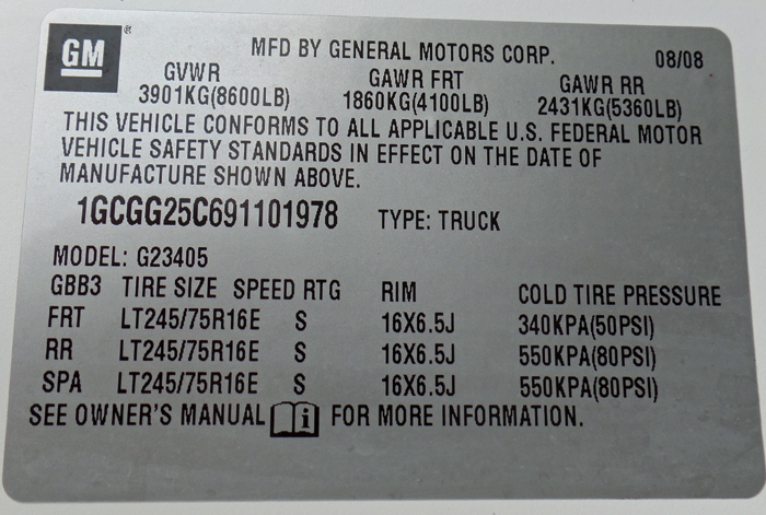 2009 Chevy C2500 Cargo Van - Federal Label