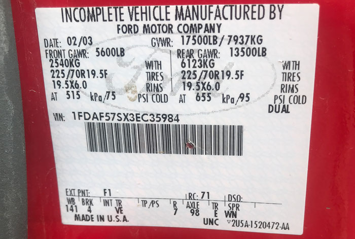 2003 Ford F-550 XL 4 x 4 - IFederal Label