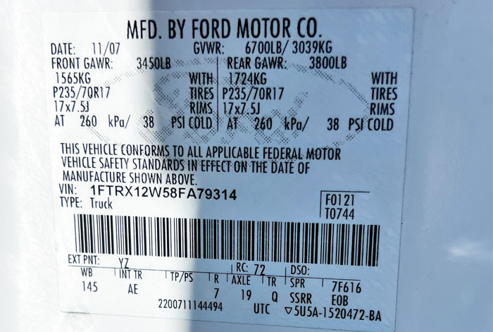 2008 Ford F-150 - Federal Label