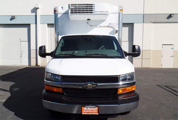 2011 Chev G4500 14’ Refrigerated Van w/ Only 27K, Electric Standby & Railgate - Front
