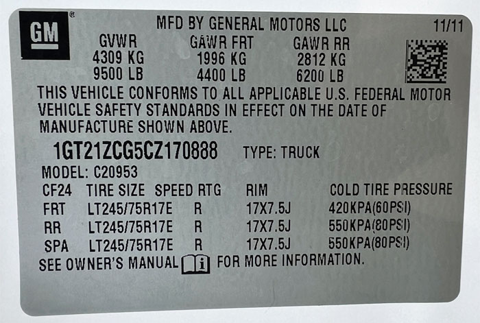 2012 GMC Sierra C2500 HD Pickup - Federal Label