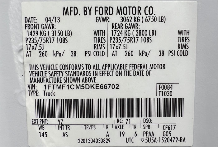 2013 Ford F-150 - Federal Label