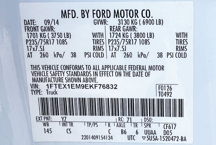 2014 Ford F-150 - Federal Label