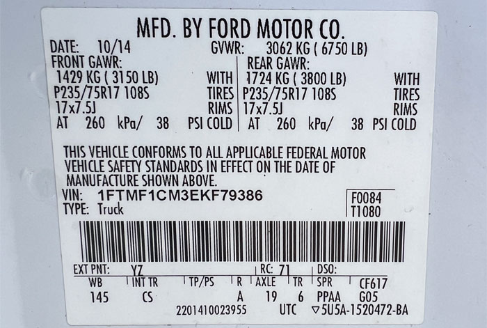 2014 Ford F-150 XL Pickup - Federal Label